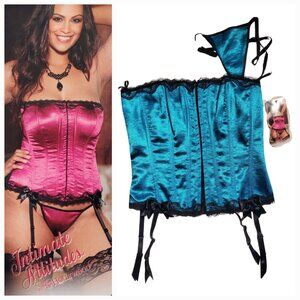 Bustier Corset – Blue w/ Black Lace, Size 42 NWT